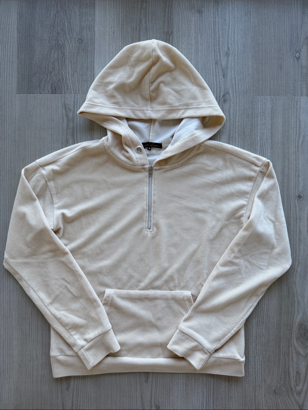 Bebe Cream Quarter-Zip Hooded Sweater